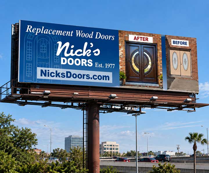 Nick's Building Supply billboard advertising created as part of an ongoing Houston B2B marketing program